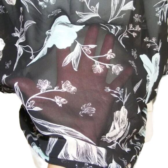 Torrid Sheer Top, 1/1X, Button front Floral, SS, Black/Blue/Pink - Picture 7 of 12